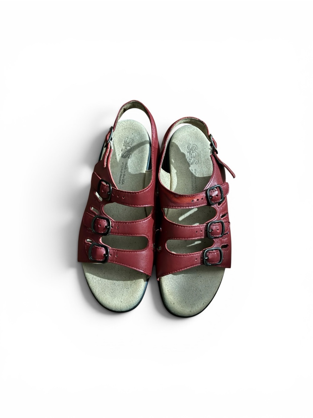 SAS Women's Burgundy Triple-Strap Sandals - Picture 2 of 5